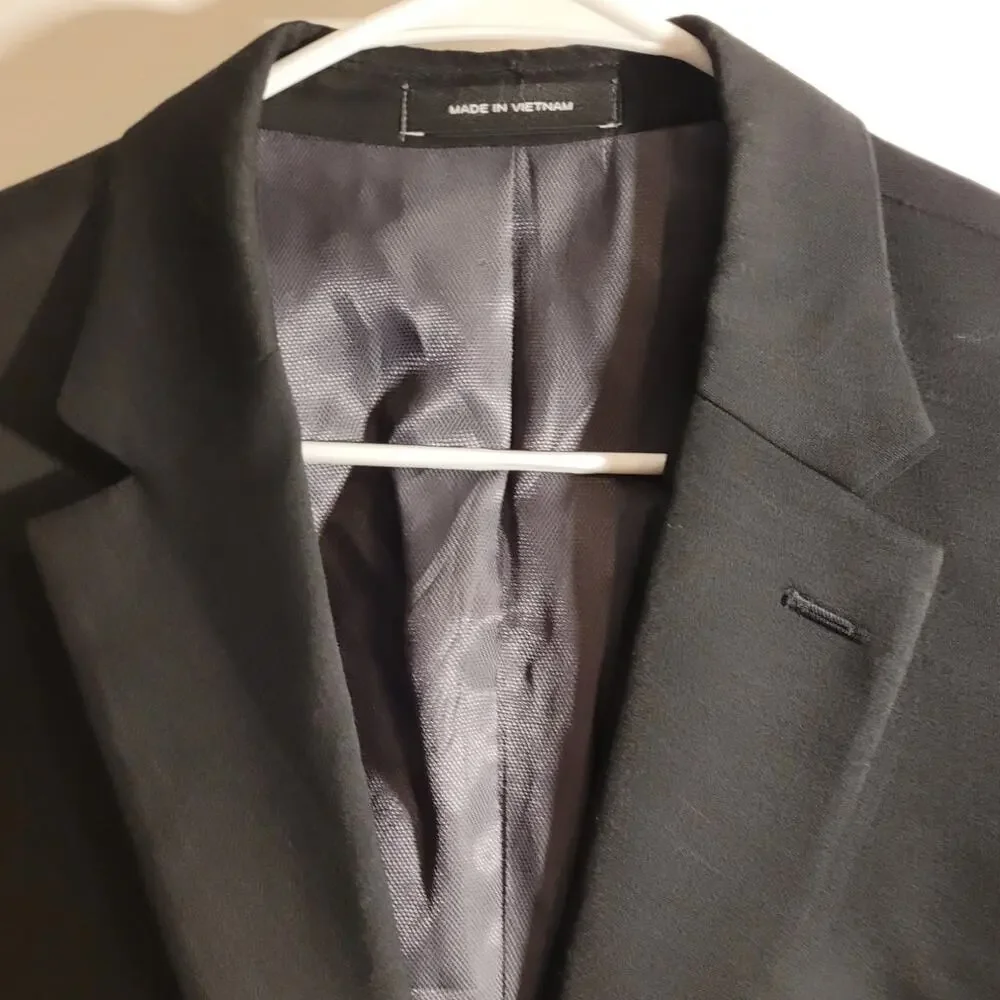 Kenneth Cole Awearness Mens 42L Black Wool Stretch Blazer Suit Jacket Careerwear